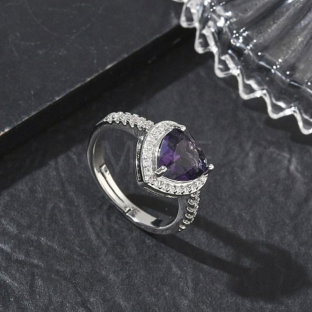 Brass & Purple Heart Cubic Zirconia Finger Rings for Women CU-CBA7E55-14P-1