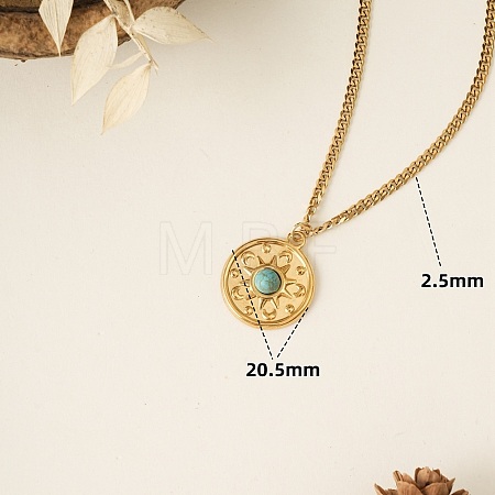 304 Stainless Steel & Synthetic Turquoise Pendant Necklaces for Women WGA2F7A-05-1