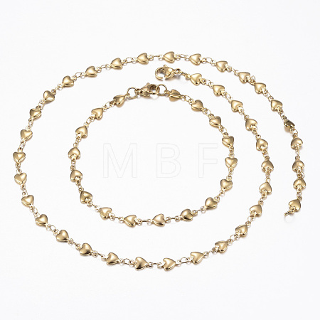 304 Stainless Steel Heart Link Chain Jewelry Sets SJEW-H103-A-01G-1