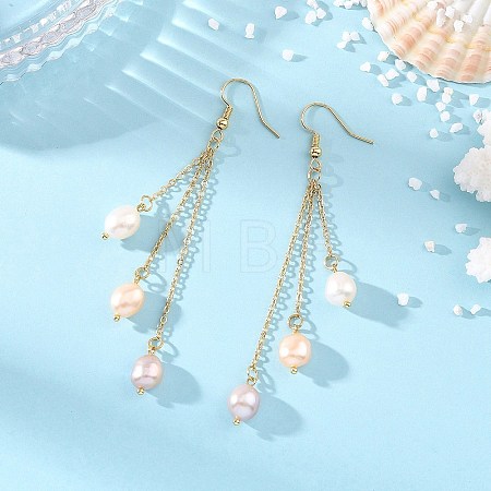 Natural Cultured Freshwater Pearl Tassel Dangle Earrings EJEW-JE07381-02-1