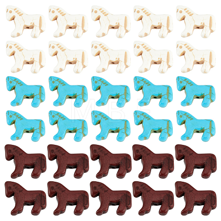 30Pcs 3 Colors Synthetic Turquoise Dyed Horse Beads G-PH0003-43-1