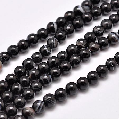 Natural Black Agate Bead Strands G-G962-8mm-12-1
