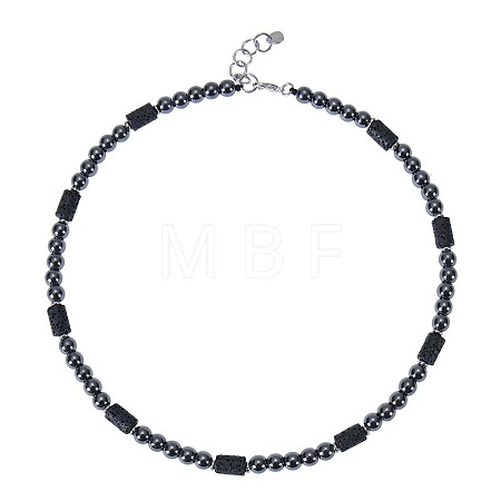 6MM Round Synthetic Non-magnetic Hematite and Column Natural Lava Rock Beaded Necklaces for Women Men LS-LV4865-5-1
