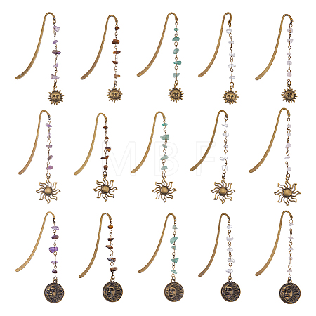 15Pcs 3 Style Alloy Bookmark AJEW-FH00048-1