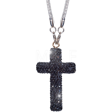 Polymer Clay Rhinestone Cross Pendant Alloy Chain Necklaces NJEW-CN0001-16A-1