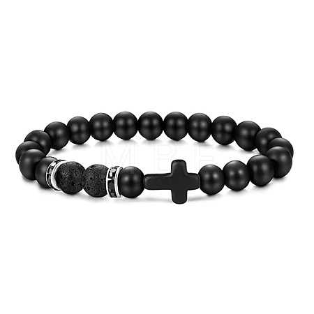 Bohemian Tiger Eye Stone Bracelet Cross Natural Stone Beads Vintage Matte Bead Bracelet ZU3790-13-1