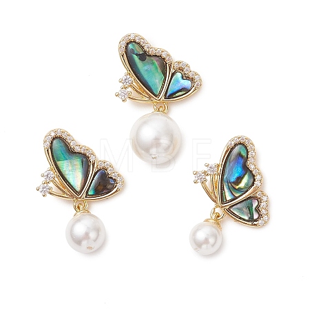 3Pcs 3 Sizes Natural Paua Shell with Round White Shell Pearl Pendants PALLOY-JF05085-1