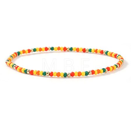 Summer Theme Glass Seed Bead & Brass Beads Stretch Bracelets MU3980-1-1