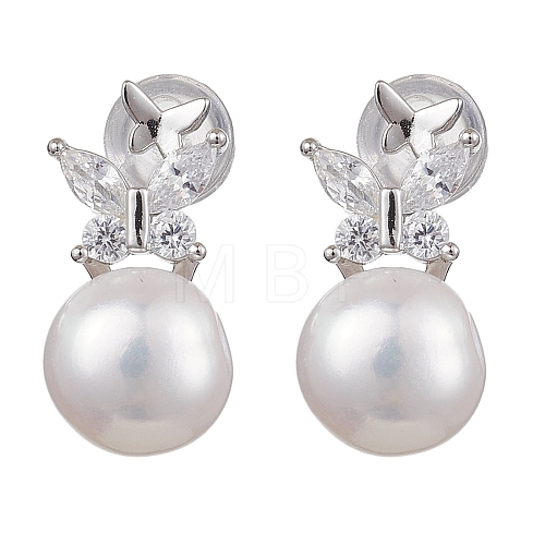 Natural Pearl Ear Studs EJEW-P286-17P-1