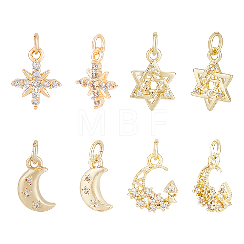 8Pcs 4 Style Brass Micro Pave Cubic Zirconia Charms KK-BC0011-44-1