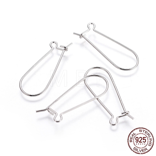 Rhodium Plated 925 Sterling Silver Earring Hoop Findings Kidney Wires Hooks 33x12.7mm Leverback Earrings STER-I005-07P-1