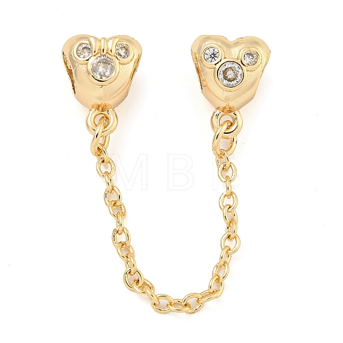 Rack Plating Brass Micro Pave Cubic Zirconia European Beads with Safety Chains KK-F089-30G-1