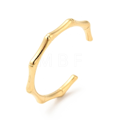 Ion Plating(IP) 304 Stainless Steel Bamboo Open Cuff Ring for Women RJEW-I085-10G-1