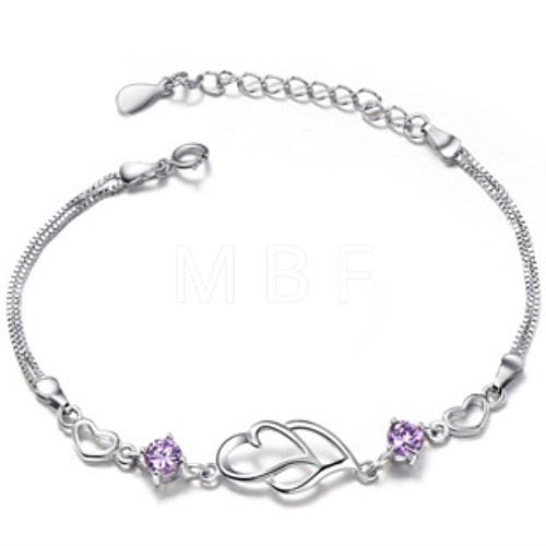 Brass Heart Link Bracelets for Women BJEW-BB52093-B-1