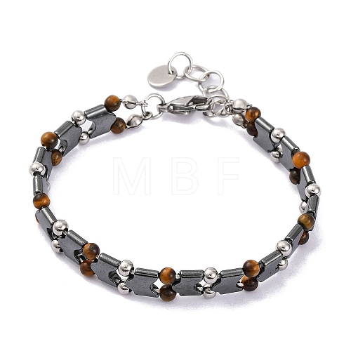 Natural Tiger Eye Beaded Bracelets BJEW-P339-03P-04-1