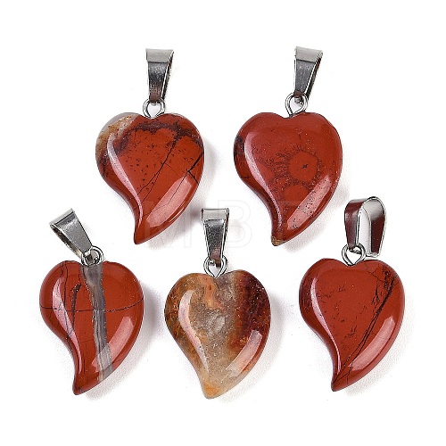 Natural Red Jasper Heart Pendants G-H073-03P-06-1