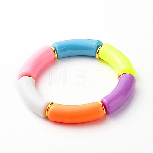 Chunky Curved Tube Acrylic Beads Stretch Bracelet for Girl Women BJEW-JB06684-03-1