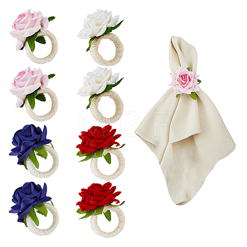 HOBBIESAY 8Pcs 4 Style Artificial Rose Polyseter Napkin Rings DJEW-HY0001-02-1