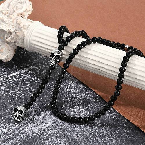 Black Glass Beaded Lariat Necklaces NJEW-F331-01AS-02-1