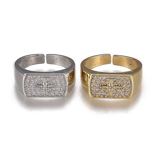 Brass Micro Pave Clear Cubic Zirconia Cuff Rings RJEW-H538-15-1