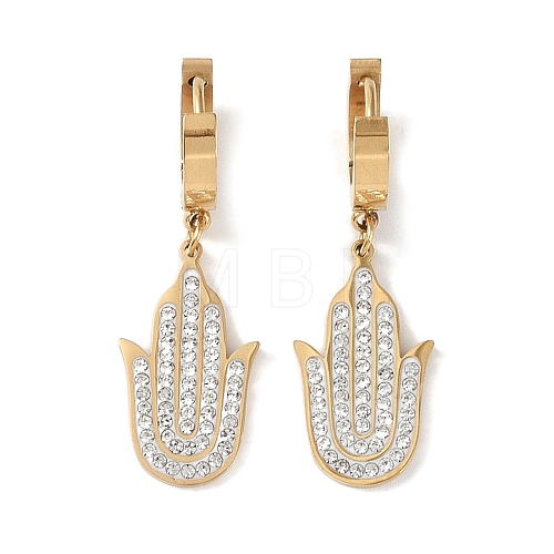 Hamsa Hand 304 Stainless Steel Polymer Clay Rhinestone Dangle Earrings EJEW-L283-003G-1