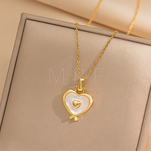 Heart 304 Stainless Steel Cat Eye Pendant Necklaces for Women NJEW-D288-06G-1