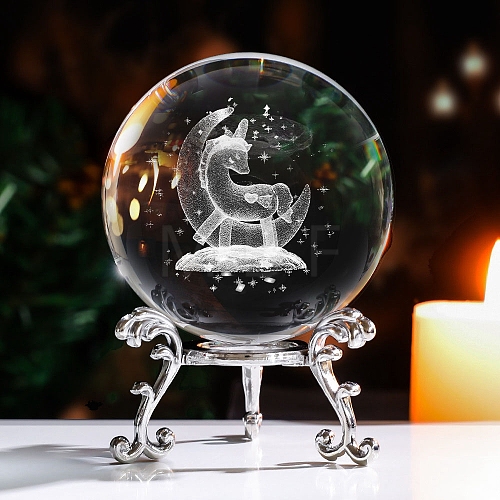 Inner Carving Horse & Moon Glass Crystal Ball Diaplay Decoration PW-WGEBAD5-02-1