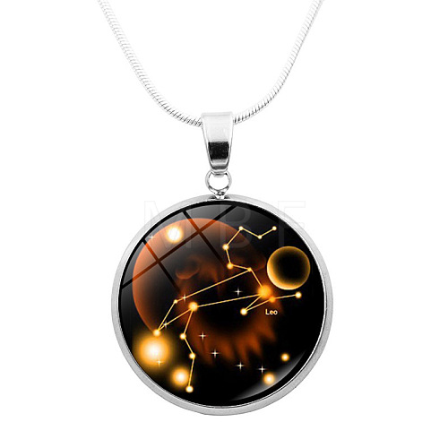 Glass Constellation Pendant Necklace with Brass Snake Chains PW-WG90948-07-1