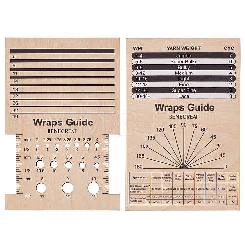 1 Set Rectangle Wooden Wooden Knitting Needle Gauge & Yarn Wrap Guide Board DIY-BC0006-96-1