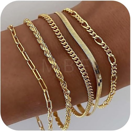 5Pcs Bohemian Style Alloy Chain Bracelets Kit for Women WG2620E-04-1