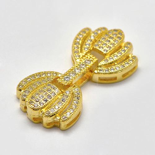 Brass Micro Pave Cubic Zirconia Fold Over Clasps KK-K180-06G-1