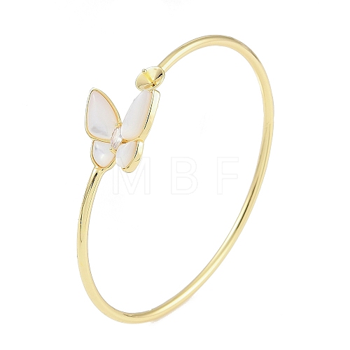 Brass Pave Shell Butterfly Open Cuff Bangle Making KK-U020-17G-1