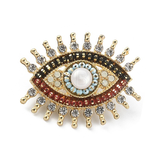 Rhinestone Evil Eye Brooch with Imitation Pearl JEWB-WH0029-26G-1