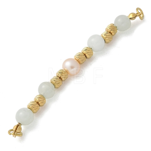 Natural Ang & Plastic Imitation Pearl Round Beaded Connector Charms/Links STAS-L277-11G-05-1