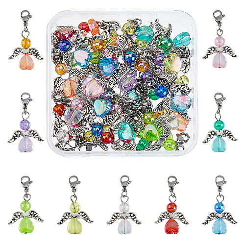 36Pcs 9 Colors Transparent Acrylic Angel Charm Decorations HJEW-AB00668-1