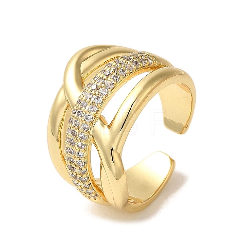 Rack Plating Brass Micro Pave Clear Cubic Zirconia Cuff Rings for Women RJEW-G325-13G-G-1