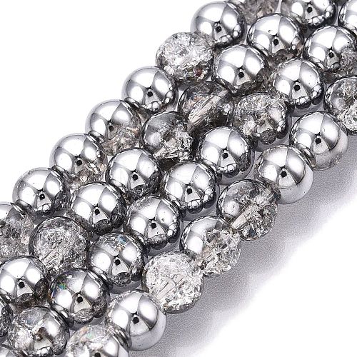 Electroplated Crackle Glass Beads Strands EGLA-N014-6mm-03-1