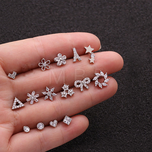 316L Surgical Stainless Steel Micro Pave Clear Cubic Zirconia Flower Cartilage Earrings WGCF17E-25-1