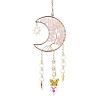 Moon with Tree of Life Natural Rose Quartz Chip Pendant Decorations AJEW-Q143-06-3