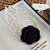 3 Layer White Round Faux Pearl 3D Rose Flower Pendant Choker Necklaces for Women WG1928F-03-1