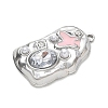 304 Stainless Steel Micro Pave Clear Cubic Zirconia with Pink Enamel & Plastic Pearl Pendants SA-CBA50C9-02P-2