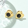 Natural Obsidian & Ion Plating(IP) 304 Stainless Steel Heart Stud Earrings EJEW-A118-04G-01-1