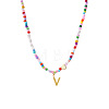 Colorful Beaded Heart Letter Necklace with Pearl Elements Stainless Steel Pendant Jewelry TR2146-22-1