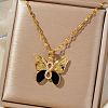 Brass Clear Cubic Zirconia Shiny Cute Cartoon Butterfly Pendant Dapped Chain Necklaces for Women DI0500-1-3