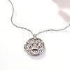 Brass Pave Clear Cubic Zirconia Flat Round with Paw Print Photo Locket Pendant Necklaces for Women WG0A403-06-1