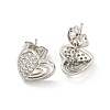 Heart Brass Pave Clear Cubic Zirconia Stud Earrings EJEW-M258-36P-2