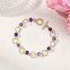 Natural Amethyst & Brass Open Jump Rings Link Bracelets for Women BJEW-JB14116-01-1