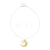 Natural Topaz Jade Wire Wrapped Moon with Acrylic Butterfly Pendant 304 Stainless Steel Ball Chain Necklaces NJEW-TA00266-03-3