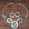 Oval Alloy & Paua Shell Pendant Necklace & Dangle Earring Sets FS-WG1A0FD-01-3