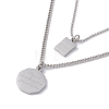Flat Round & Rectangle with Word Good Luck Pendant Double Layered Necklace NJEW-F298-11P-1